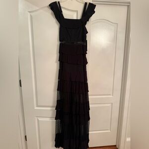 Aqua One Shoulder Black Tiered Dress (Bloomingdales)